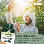 Natures Aid Low Acid Vitamin C 1000mg – High Strength Immune Support, Antioxidant Protection – Gentle on Stomach – Supports Collagen, Skin, Energy & Iron Absorption – Vegan - 180 Tablets