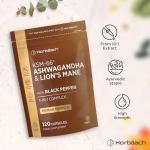 Ashwagandha KSM-66 and Lion's Mane 2500mg Capsules | KSM-66 Ashwagandha Root Extract & Lion's Mane Mushroom Extract, Enhanced with Black Pepper | 120 Vegan Capsules | Horbaach