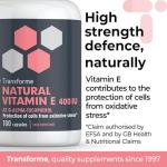 Transforme Vitamin E Capsules 400iu Natural Source, 180 Softgels, Natural Liquid D-Alpha Tocopherol, Higher Absorption Than Tablets, 6 Month Supply