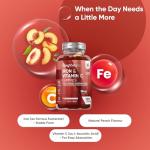 Iron Gummies with Vitamin C - 38mg per Serving - 120 Gummies - 2 Months Supply - Natural Peach Flavour - 2 per Day - Ferrous Fumarate Form - Vegan & Gluten-Free - Iron Supplements for Women & Men