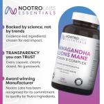 Nootro Essentials Ashwagandha & Lion's Mane Capsules 6000mg, High Strength Mushroom Supplement for Focus, Calm & Stress Relief Support (60 Servings - 2 Capsules Daily)