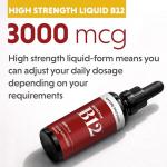 Vitamin B12 Liquid Drops (3000 mcg) Made in UK by Nature Provides - Methylcobalamin + Adenosylcobalamin (50ml), High Strength, Bioactive, Vegan, Energy & Sleep Support, Sublingual, Like B12 injections