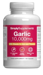 High-Strength Garlic Capsules | Supports Heart, Normal Blood Circulation & Immune Health | with Vitamin C, Iron & Thiamine | Vegan Friendly | 180 Capsules = 3 Months’ Supply | UK Made