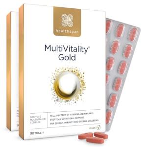 Healthspan Multivitamin Gold | A-Z Formulation | Wellbeing & Immune Support | Algal Source Vitamin D3 | Vitamins A, B, C, D, E & K | Calcium, Iron, Magnesium, Selenium & Zinc | Vegan (180 Tablets)