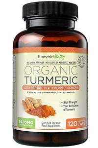Organic Turmeric Curcumin Capsules 1420mg High Strength Serving with Black Pepper & Ginger for Maximum Absorption of Curcumin | 120 Veg Capsules - Certified Organic Supplement