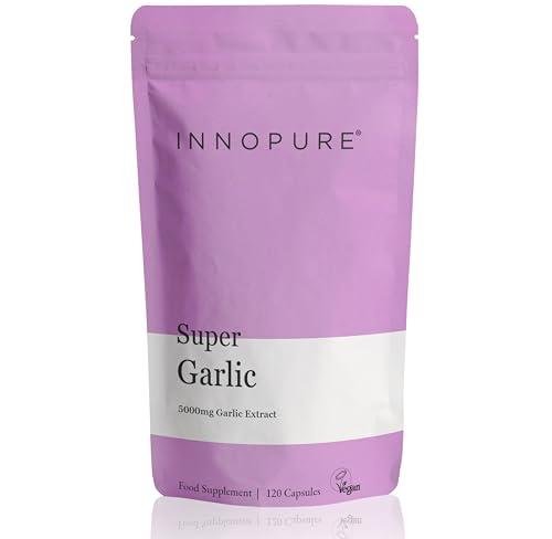 INNOPURE Odourless Garlic Capsules - 120 High Strength 5000mg Capsules for Immune Support - GMP Certified Vegan One Per Day Garlic Supplement, No Artificial Fillers or Binders, 4 Month Supply UK Made