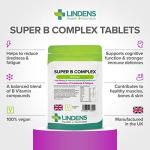 Lindens - Super B Complex Tablets - 90 Pack - UK Made - 3 Months Supply with a Full Spectrum of B Vitamins and Vitamin C - Reduces Tiredness and Fatigue - Letterbox Friendly, Vegan