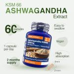 Zipvit Ashwagandha KSM 66 2000 mg with Vitamin B6, B5 & Black Pepper, High Strength Ashwagandha Root Extract, 60 Vegan Capsules, 2 Months Supply