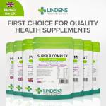 Lindens - Super B Complex Tablets - 90 Pack - UK Made - 3 Months Supply with a Full Spectrum of B Vitamins and Vitamin C - Reduces Tiredness and Fatigue - Letterbox Friendly, Vegan