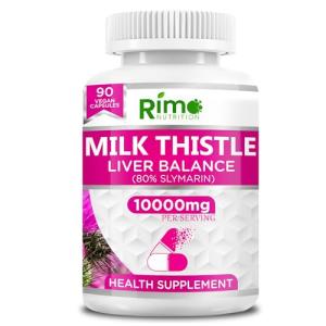 Rimo Nutrition Milk Thistle High Strength 10000mg | Market-Leading Silymarin 500mg per Capsule | 90-Day Supply (Not Tablets) with Black Pepper | Lab Tested