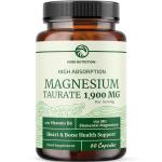 Magnesium Taurate 1900MG | Heart Health & Nervous System Support | 150MG Elemental Magnesium Per Serving | High Absorption Mag Taurate with Vitamin B6 & BioPerine | Non-GMO | 60 Ct (1 Month Supply)