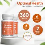 Siberian Ginseng Tablets | Supports Mental Performance & Reduces Fatigue | Suitable for Vegans and Vegetarians | 360 Tablets = 6 Months’ Supply | Made in The UK in Accordance with GMP Standards