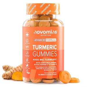 Turmeric Gummies – 4000mg High Strength Turmeric and Ginger Gummies with Curcumin, Black Pepper & Vitamin D – Tumeric Supplements Joint Support –Immunity, Muscle & Bone – Novomins