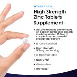 Zinc 50mg High Strength Tablets with Copper, Pure Zinc Supplements Contributes Towards The Immune System, Bone Health and Fertility, Vegan, Non-GMO, Made in UK by New Leaf 120 Tablets
