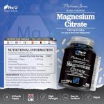 Magnesium Citrate 1480mg - 240 Vegan Capsules - 4 Month Supply - Providing 444mg Elemental Mag - Capsules not Tablets - High Strength Supplement - Made in The UK - Nu U Nutrition