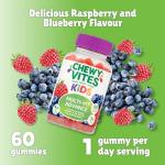Chewy Vites Kids Multivitamin Advance, 60 Kids Vitamins Gummies, 11 Essential Nutrients, 2 Months Supply, Real Fruit Juice, Vegan, Age 3 +, Blueberry and Raspberry Flavour