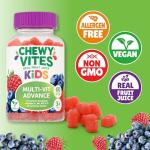 Chewy Vites Kids Multivitamin Advance, 60 Kids Vitamins Gummies, 11 Essential Nutrients, 2 Months Supply, Real Fruit Juice, Vegan, Age 3 +, Blueberry and Raspberry Flavour