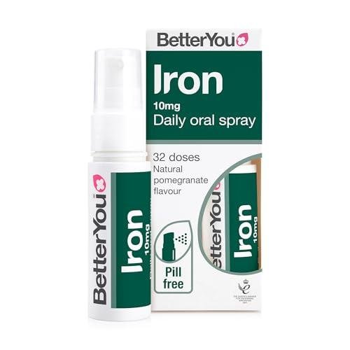 BetterYou Iron Supplement, High Strength Iron 10 Liquid Oral Spray for Men and Women, Fast-Acting to Support Energy & Immune System, Gentle on Stomach, Natural Pomegranate Flavor, 25ml
