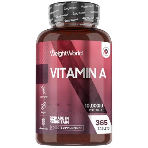 Vitamin A Tablets 10,000IU - 365 Tablets (1 Year Supply) - VIT A as Retinyl Acetate - Easy to Swallow, Gluten-Free, Non-GMO & Vegan-Friendly - Vitamin A Supplement for Men & Women - Made in The UK
