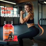 Creatine Gummies 5000mg Creatine Monohydrate with 1000mg BCAAs (1 Month Supply) for Men & Women, Vegan & Sugar-Free, Easy Pre/Post Workout Gym Support for Performance and Muscle Power, 60 Count