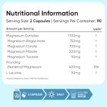 Magnesium Glycinate 4-in-1 Complex - 400mg Elemental Magnesium - 180 Vegan Capsules (3 Months Supply) - 1700mg as Citrate, Bisglycinate, Taurate & Malate - Added 90mg Leucine - Made in The UK