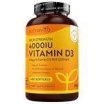 Nutravita Vitamin D3 4000 iu - 400 High Strength Easy to Swallow Premium Softgels - Over A Year's Supply - Max Strength Vitamin D3 Cholecalciferol Supplement - Manufactured in The UK