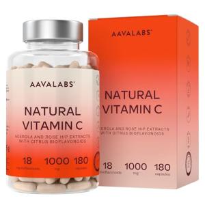 High Strength Natural Vitamin C Capsules 1000mg - 180 Vitamin C Tablets - Acerola Fruit Extract - with Citrus Bioflavonoids and Rosehip - VIT C Supports Immune Function- 3 Months Supply - 100% Vegan