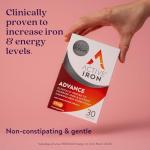 Active Iron Advance Supplement 25 mg – Clinically Proven to Increase Iron & Energy Levels – Gentle, Non-Constipating, Highly Absorbed – 30 Capsules, 1 Month Supply