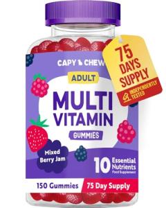 Multivitamin Gummies for Adults – 150 Gummies - 2.5 Month Supply - Advanced 10 Essential Vitamin Complex - Immune & Energy Support - Chewable Multivitamins for Men & Women - Mixed Berry Jam Flavour