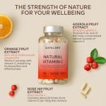 High Strength Natural Vitamin C Capsules 1000mg - 180 Vitamin C Tablets - Acerola Fruit Extract - with Citrus Bioflavonoids and Rosehip - VIT C Supports Immune Function- 3 Months Supply - 100% Vegan