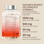 High Strength Natural Vitamin C Capsules 1000mg - 180 Vitamin C Tablets - Acerola Fruit Extract - with Citrus Bioflavonoids and Rosehip - VIT C Supports Immune Function- 3 Months Supply - 100% Vegan