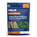 Zipvit Ginkgo Biloba 6000mg & Siberian Ginseng 600mg with Vitamins B3 & B5 Pouch, 120 Vegan Tablets, Supports Energy & Mental Performance, 4 Month Supply