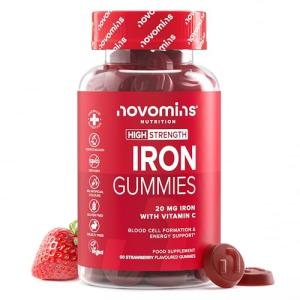 Iron Gummies with Vitamin C - 1-Month Supply - 20mg High Strength Alternative to Iron Tablets & Drops - Supplements for Women & Men - Immune System & Energy Booster - Novomins