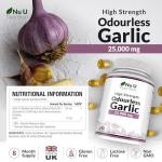 Garlic Capsules 25,000 mg - 240 Softgel Capsules - 8 Month Supply - High Strength Garlic Supplement - Extract from Allium Sativum - 1.5 mg of Allicin - Made in The UK - Nu U Nutrition