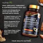 Nutravita Turmeric & Ashwagandha KSM-66 ® - 180 High Strength Capsules with Ginger & Black Pepper - Organic Tumeric & Ashwagandha Supplement - Vegan & Gluten Free - UK Made
