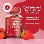 Iron Gummies with Vitamin C - 1-Month Supply - 20mg High Strength Alternative to Iron Tablets & Drops - Supplements for Women & Men - Immune System & Energy Booster - Novomins