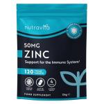 Nutravita Zinc Tablets 50mg – 120 High Strength Vegan Tablets (4 Months Supply) – Highly Absorbable Zinc Supplements for Maintenance of Normal Immune System, Bones, Hair, Skin & Nails – Made in UK