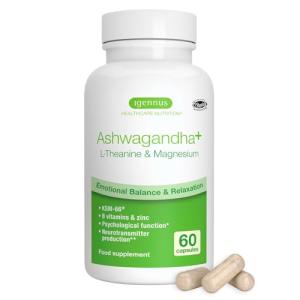 Igennus Advanced Ashwagandha KSM-66 Stress Support Complex 600mg with L-Theanine & Magnesium, B-Vitamins & Zinc, Clean Label, Root-only Extract 5% Withanolides, Vegan, 30 Servings