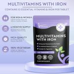 Multivita Multivitamins with Iron – 12 Essential Vitamins & Iron – Immune, Energy & Skin Support – 1-a-Day for Men & Women – 120 Tablets – 4 Month Supply – Vegetarian – Made in UK