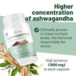 Ashwagandha High Strength 1000mg, Cortisol Reducing Supplements, Organic Ashwagandha Capsules with Black Pepper to Reduce Stress Hormones and Fatigue. Ashwagandha Supplements. Ashwaganda Tablets