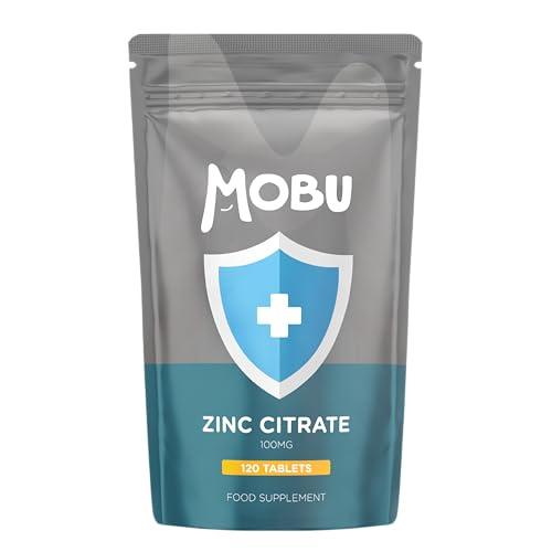 Zinc 100mg 120 Tablets Max Strength | Immune Function, Fertility & Healthy Bones, Vision, Hair, Nails and Skin | Zinc Citrate Supplement | Vegan UK Made | GMP Approved | MOBU