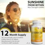 Vitamin D3 4000 IU Micro Tablets - 365 Day Supply, Easy to Swallow High Strength Premium Sunshine Vitamin | Max Strength Vitamin D Supplement, Vegetarian & Vegan Friendly, Made in UK by Grounded