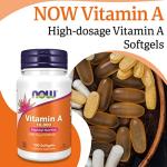 Now Foods, Vitamin A, 10.000IU (3.000mcg), from Retinyl Palmitate and Cod Liver Oil, High Dose, 100 Capsules, Gluten Free, SOYA Free, Non-GMO, Eye-Health