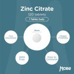 Zinc 100mg 120 Tablets Max Strength | Immune Function, Fertility & Healthy Bones, Vision, Hair, Nails and Skin | Zinc Citrate Supplement | Vegan UK Made | GMP Approved | MOBU