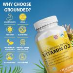 Vitamin D3 4000 IU Micro Tablets - 365 Day Supply, Easy to Swallow High Strength Premium Sunshine Vitamin | Max Strength Vitamin D Supplement, Vegetarian & Vegan Friendly, Made in UK by Grounded