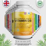 Vitamin D3 4000 IU Micro Tablets - 365 Day Supply, Easy to Swallow High Strength Premium Sunshine Vitamin | Max Strength Vitamin D Supplement, Vegetarian & Vegan Friendly, Made in UK by Grounded