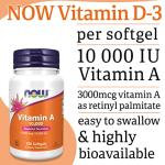 Now Foods, Vitamin A, 10.000IU (3.000mcg), from Retinyl Palmitate and Cod Liver Oil, High Dose, 100 Capsules, Gluten Free, SOYA Free, Non-GMO, Eye-Health