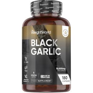 WeightWorld Black Garlic Capsules 15000mg | 6 Months Supply | 180 Capsules | Highly Concentrated Black Garlic Extract (100:1) | 1 per Day | Vegan, Non-GMO & Magnesium Stearate-Free | Made in The UK