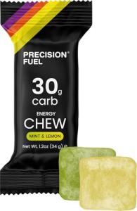 Precision Fuel PF30 Energy Chews - Carb, Lightweight Snack for Endurance Sports, 30g Carbs per Serving, Ideal for Running & Cycling, No Artificial Ingredients - Mint & Lemon Flavour (4 x 34g Chews)