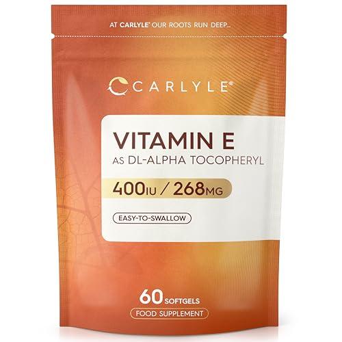 Vitamin E Capsules 400iu | 60 Count | Vitamin E as DL-Alpha Tocopheryl Acetate | No Artificial Preservatives | by Carlyle